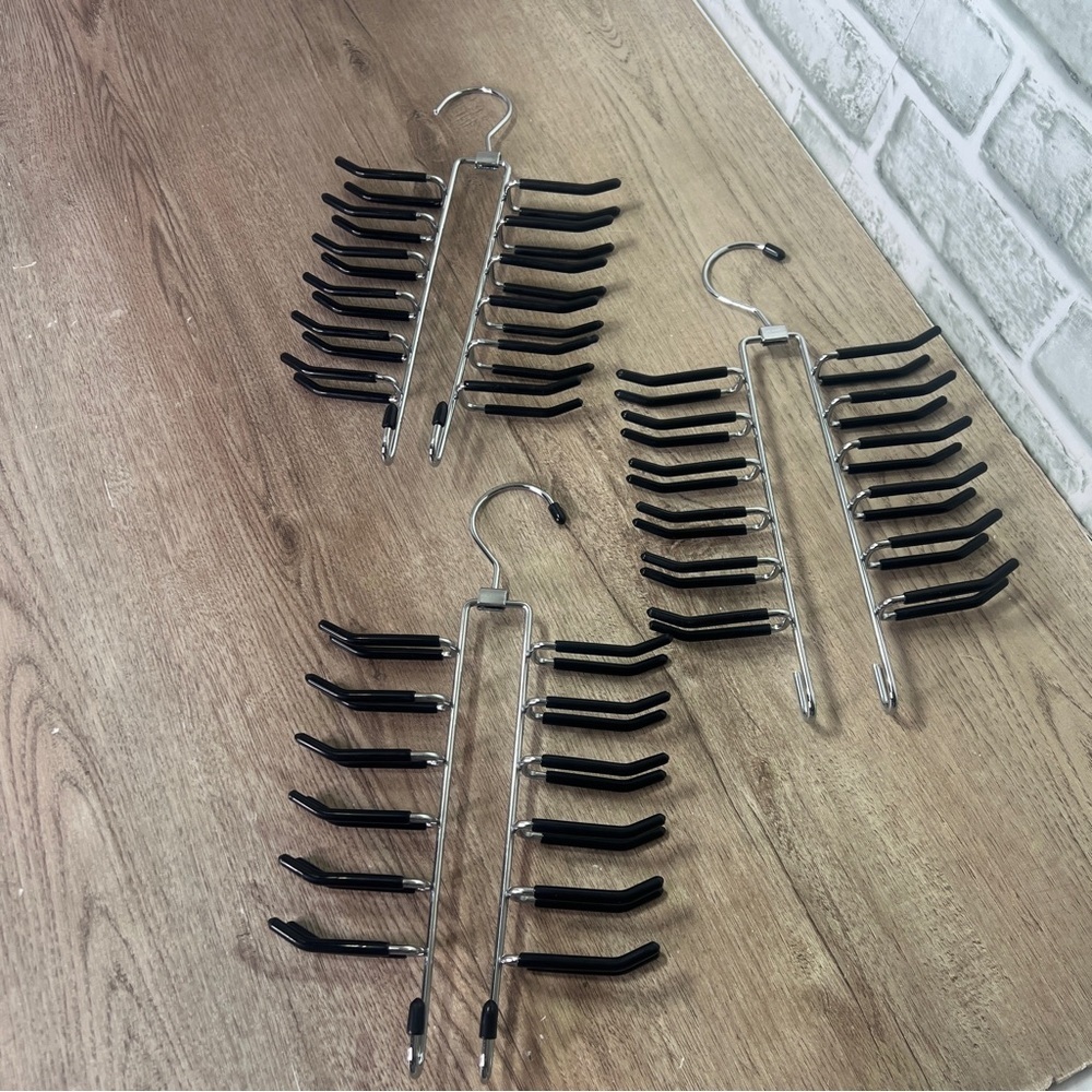 Set of Three Black and Silver Tie Racks‎